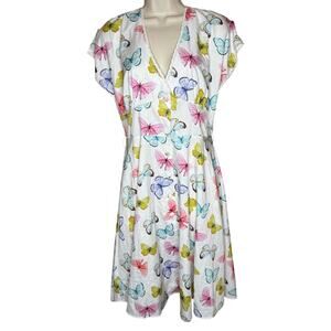 Unique Vintage White Butterfly Swing Dress M 6 8 NWOT